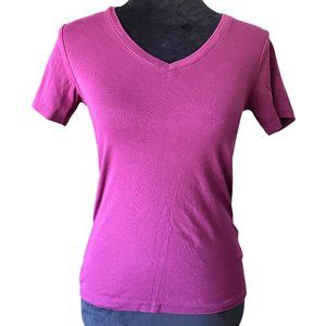 Uniqlo Supima Cotton V-Neck Short-Sleeve T-Shirt - Magenta - XS